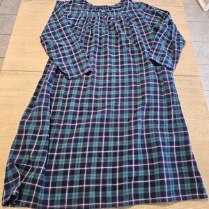 Croft & Barrow !00% Cotton Flannel Full Length Nightgown Dressing Gown 2X Plaid